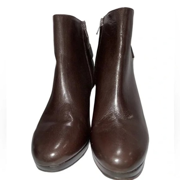 NINE WEST Women’s Brown Leather Ankle Block Heeled Boots Booties Sz 8M - Picture 2 of 7